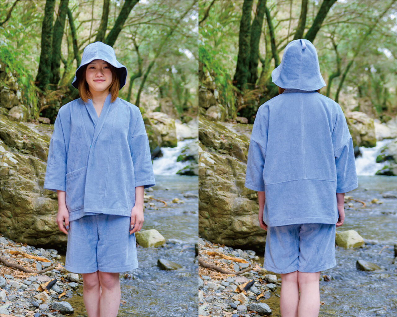 Japanese-Style Sauna Gown, Pants and Hat Made of Towel Fabric from Imabari,, large image number 9
