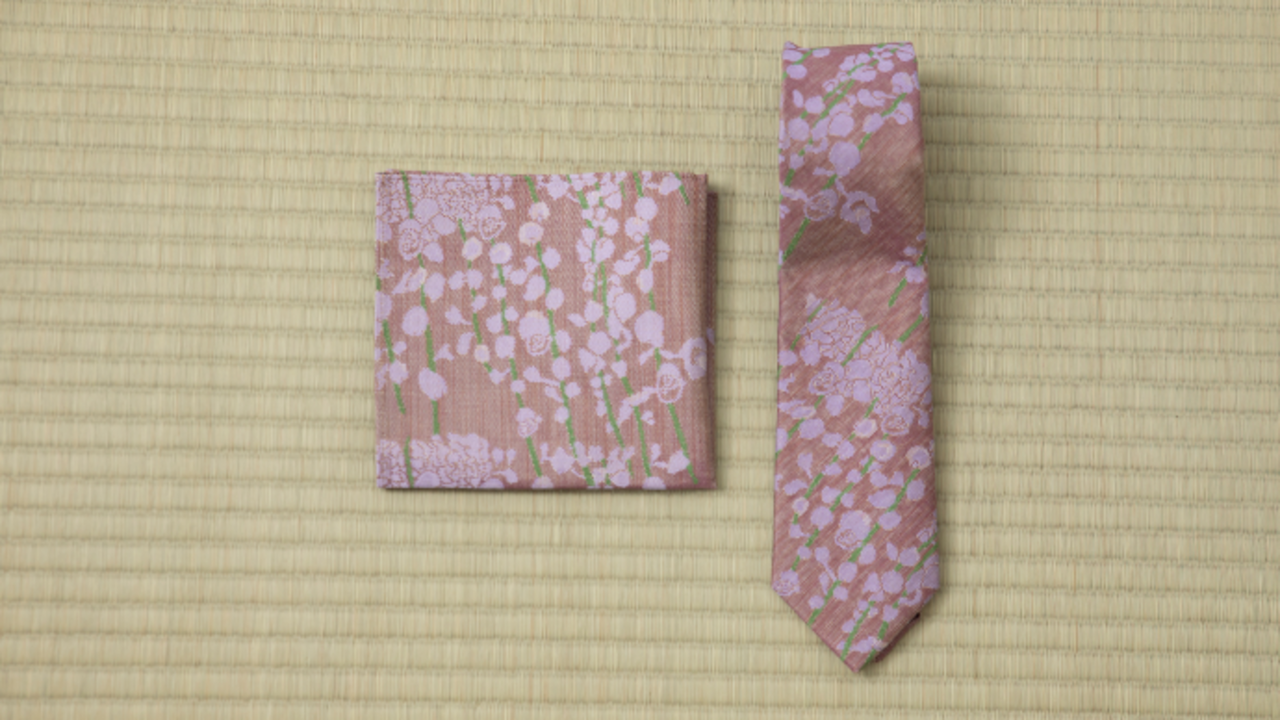 Option H) 1 Handmade Japanese Nishijin-ori Tie + 1 Japanese Nishijin-ori Weaved Pocket Square,, large image number 0