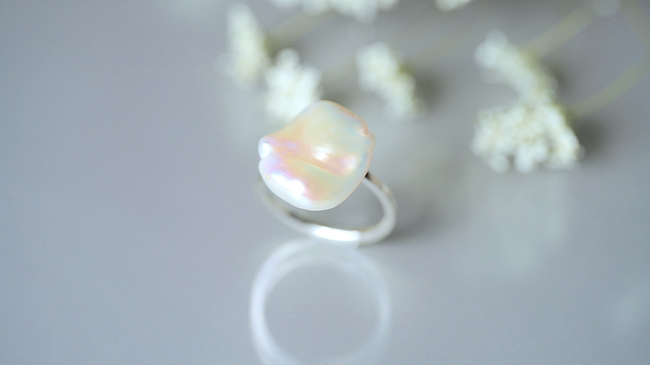 Option E) 1 Mini Keshi Pearl Silver Ring,, large image number 0